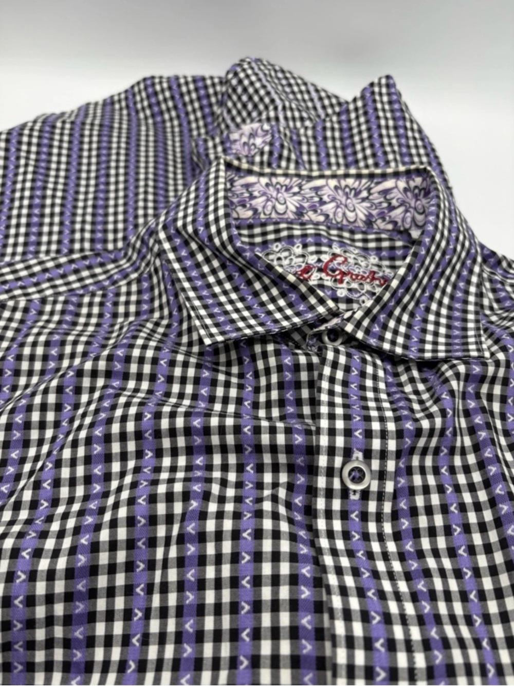 Robert Graham Men's Short Sleeve Classic Fit Button down LG Purple Black White